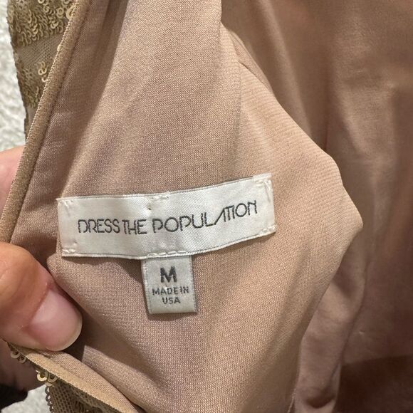 Dress the Population Gold Long Sleeve Sequin Dress holiday new years stretchy-M - Picture 7 of 11